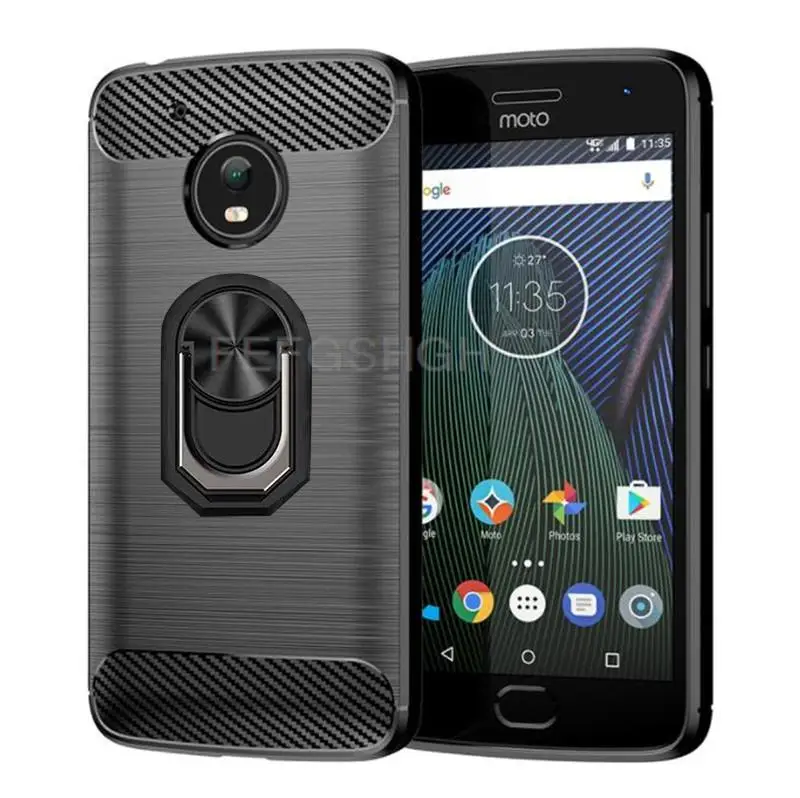 Capa For Moto G5 G5S Plus Brushed Carbon Fiber Soft Silicone Case For Motorola  P30 Play Magnetic Ring Stand Cover