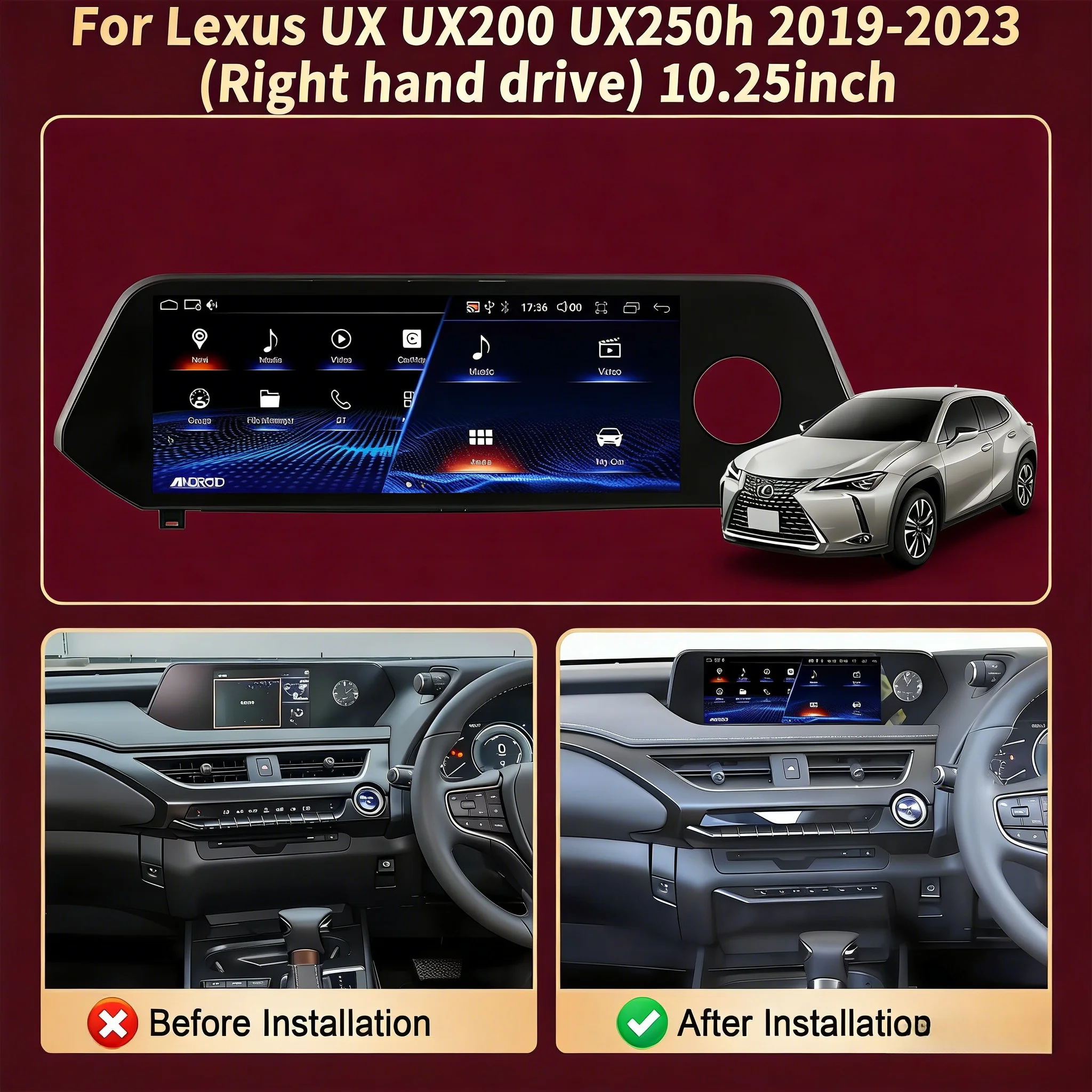 Right hand drive 10.25inch For Lexus UX UX200 UX250h 2019-2023 Car Radio Wireless CarPlay Multimedia Snapdragon 685 Screen