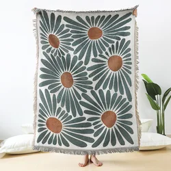 Floral Daisy Pattern Woven Throw Blanket Wall Carpet Sofa Bed Room Decor Tassel Thread Blanket Large Throw Tapestry Picnic Mat