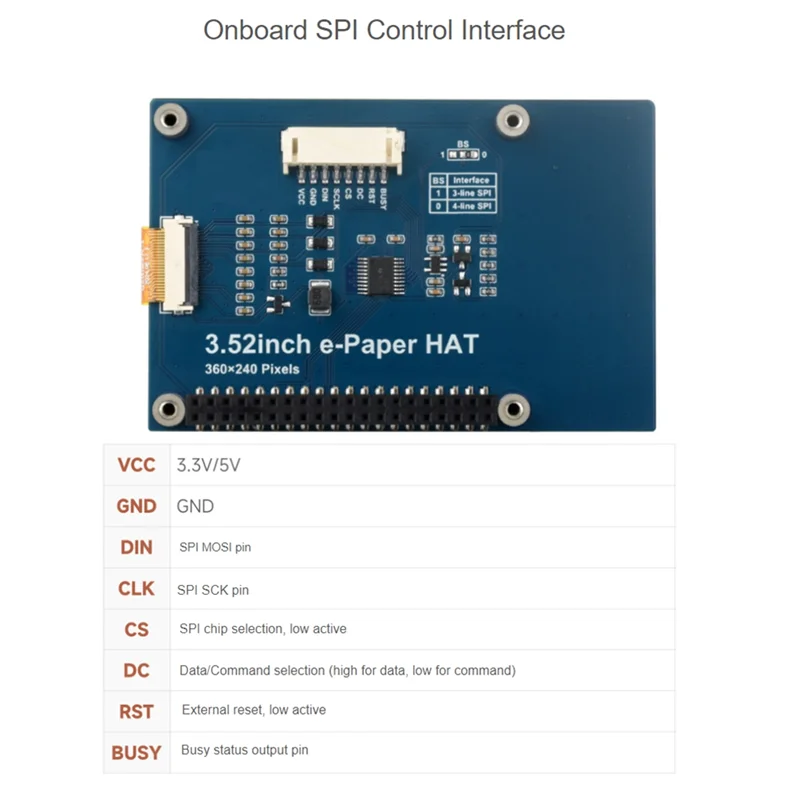 3.52Inch E-Paper HAT, 360 X 240, SPI Interface Ideal For Price Tags, Shelf Labels, Iindustrial Instruments