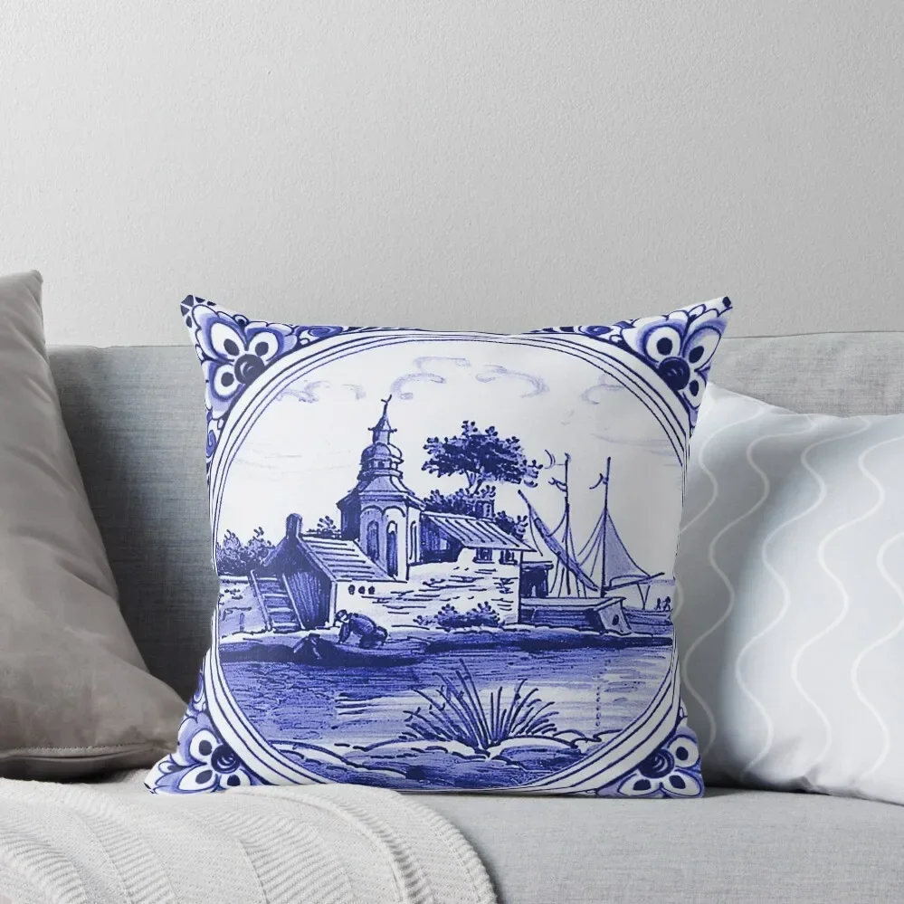 Fisherman Floral Delft Throw Pillow Decorative Sofa Cushions Christmas Pillowcase Christmas Pillows pillow