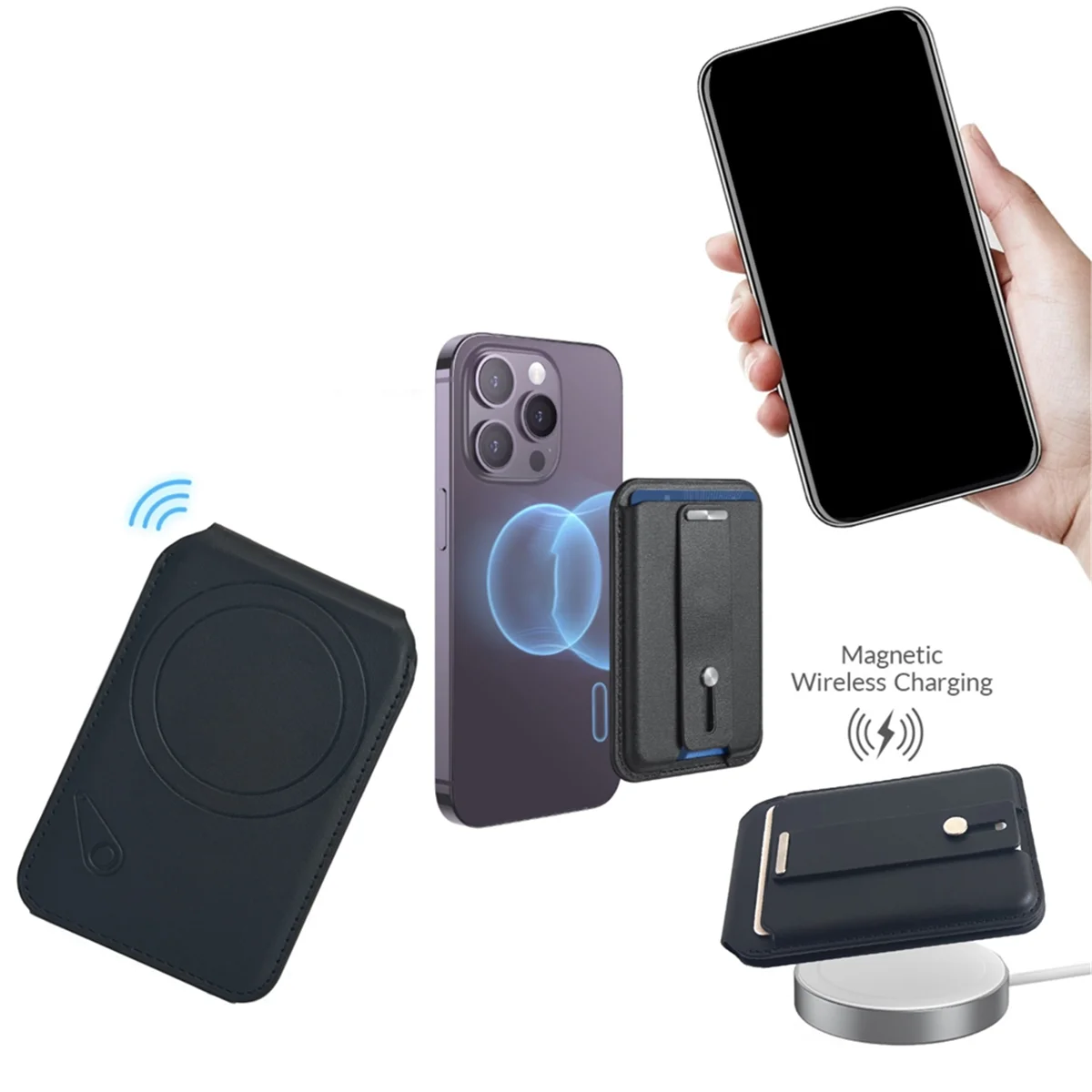 For Wallet with Find My Functionality, 3000g Magnetic Strength, Adjustable Stand for Black