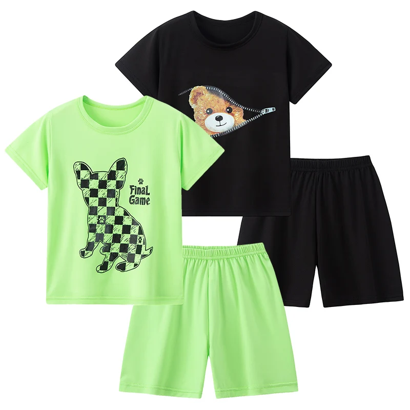 2Pieces Children's Summer Cute Printing Suit Boy Casual Fashion Pocket Bear Short Sleeve Girl Sweet And Cute Joker Comfort Short