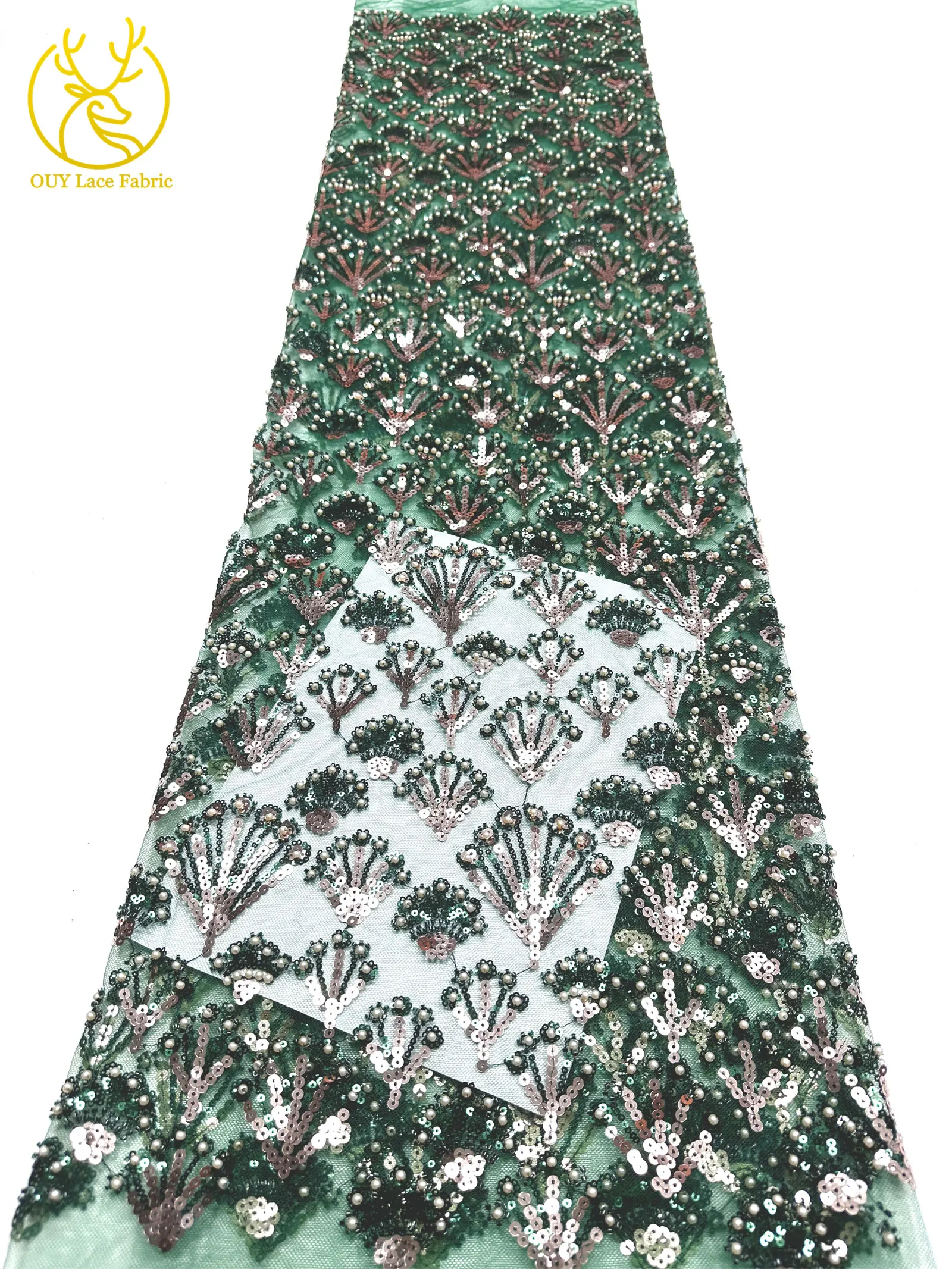 Luxuriöser französischer Perlen-Pailletten-Spitzenstoff 5 Yards Premium Hochzeitsstoff Nigerianischer Bräutigam Bestickter Tüll-Spitzenstoff für Brautkleider – Detail 20