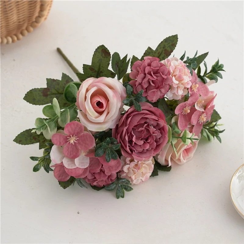 Simulation Retro Hortensien Rose Bundle Seide Gefälschte Blumen Künstliche Pfingstrose Europäischen Champagner Blume Tisch Dekoration Pflanze – Detail 9