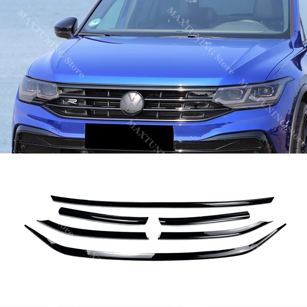 Voor Volkswagen Tiguan MK2 R-Lijn 2021 2022 2023 ABS Glanzend Zwart Voorbumper Grille Center Grill Molding Cover strip Trim Kits