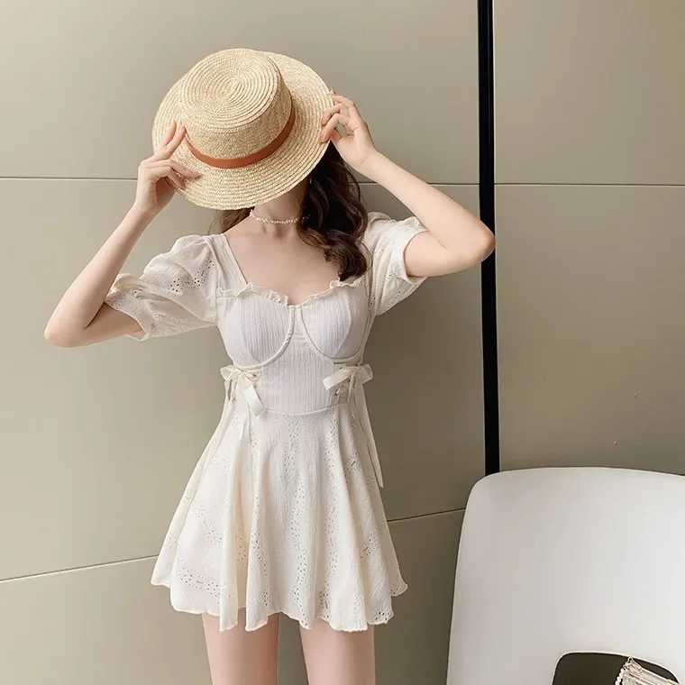 Fashion One-Piece Swimsuit Women Korean New Conservative Skirt Style Slimming Bathing Suit Summer Beach Dress Holiday Swimwear