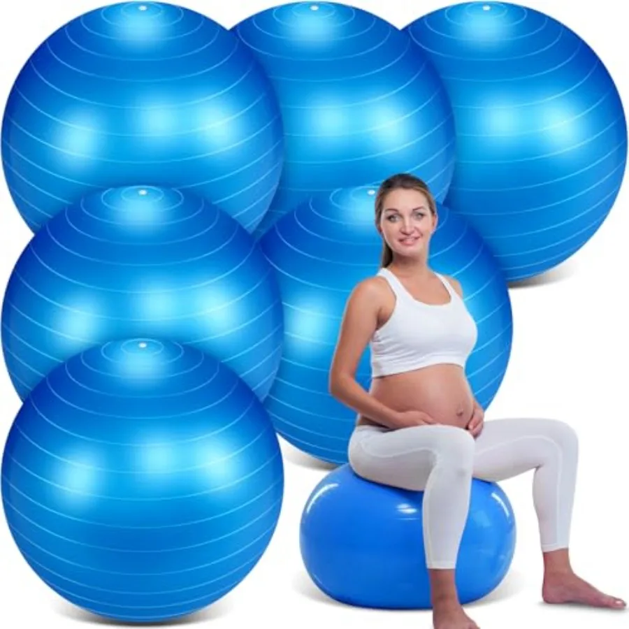 

6 Pack Exercise Ball Bulk Inflatable Pregnancy and Workout Ball 22 Inch Heavy Duty Pilates Ball for Yoga Stretching Therapy Bal