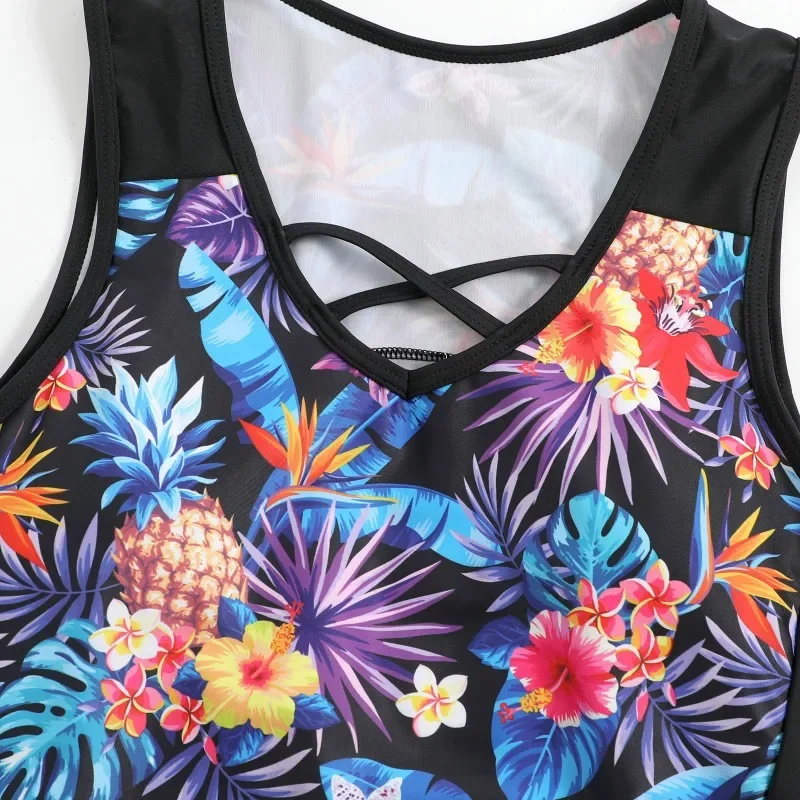 Women\'s Bathing Suit Flower Print  Halter Neck Tankini Set Summer Beach Wear Cute Swimwear Women Swimsuit Sexy Bikini Beachwear