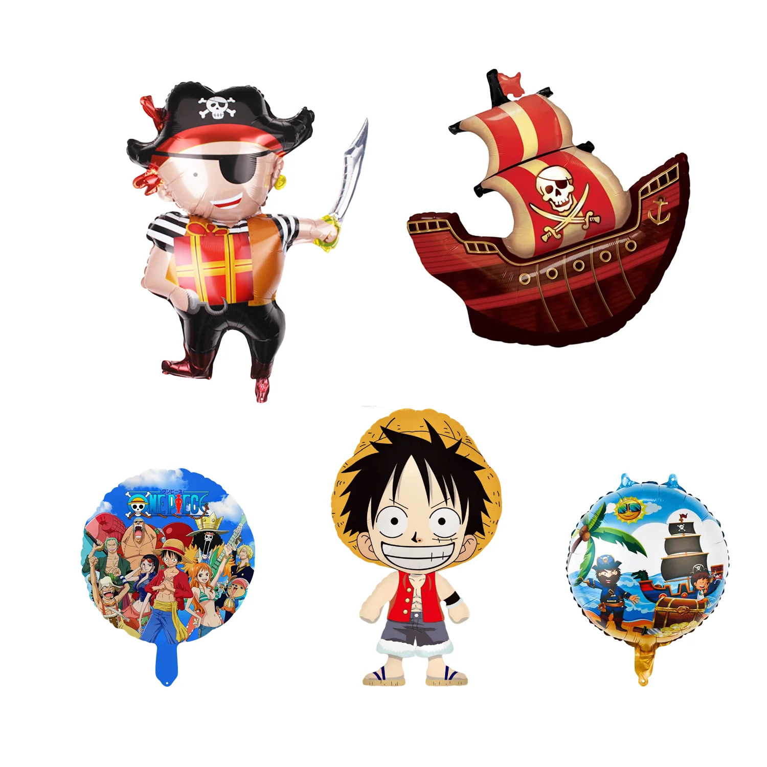 1/2/3/5pcs One Piece Luffy Pirate Ship Aluminum Foil Balloon Cartoon Pirate Balloon For Kids Birthday Party Decorations