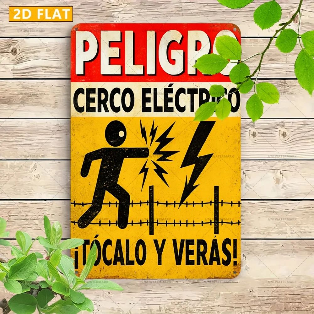 Danger Electric Fence Touch Warning Sign 2D Flat Spanish Language Vinyl Decal 20.32x30.48 cm Industrial Vintage Wall Decor
