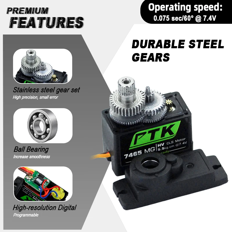 PTK 7465W MG servo étanche engrenage métallique 9g micro servo 5mm 180 °   modèle d'avion robot servo numérique à voilure fixe