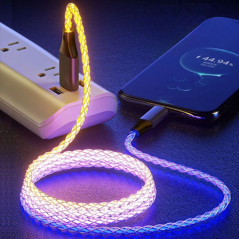 RGB Symphony One to Three Data Cable Gradient Luminous 66w Super Fast Charging Breathing Lamp Mobile Phone Charging usb c Cable