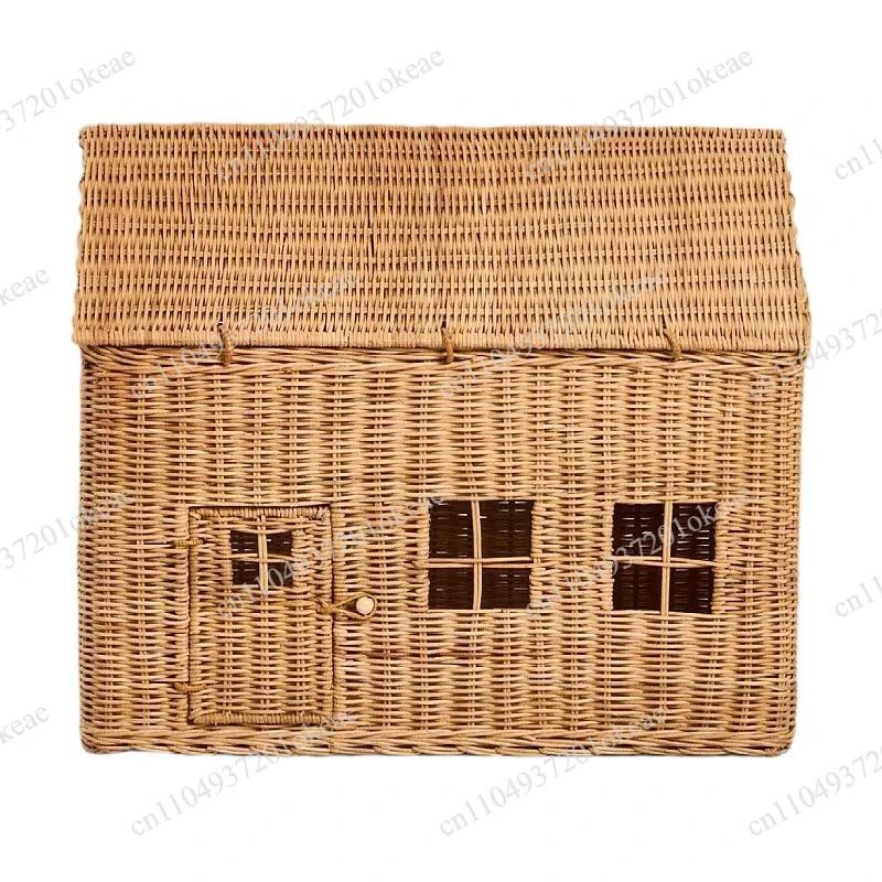 Hand woven small house small plush toy storage basket