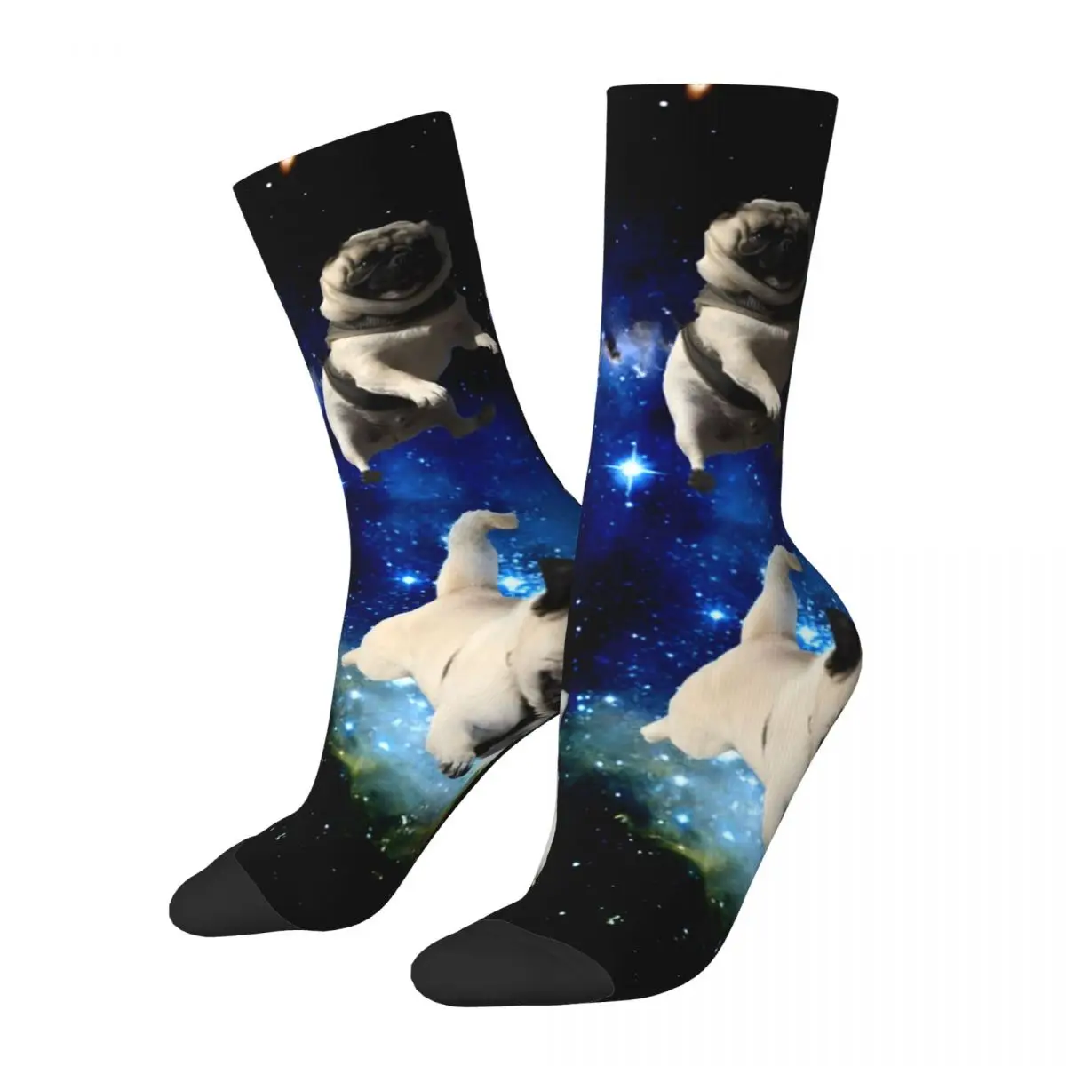 Space Pugs Men's Socks Retro Harajuku Street Style Novelty Casual Crew Sock