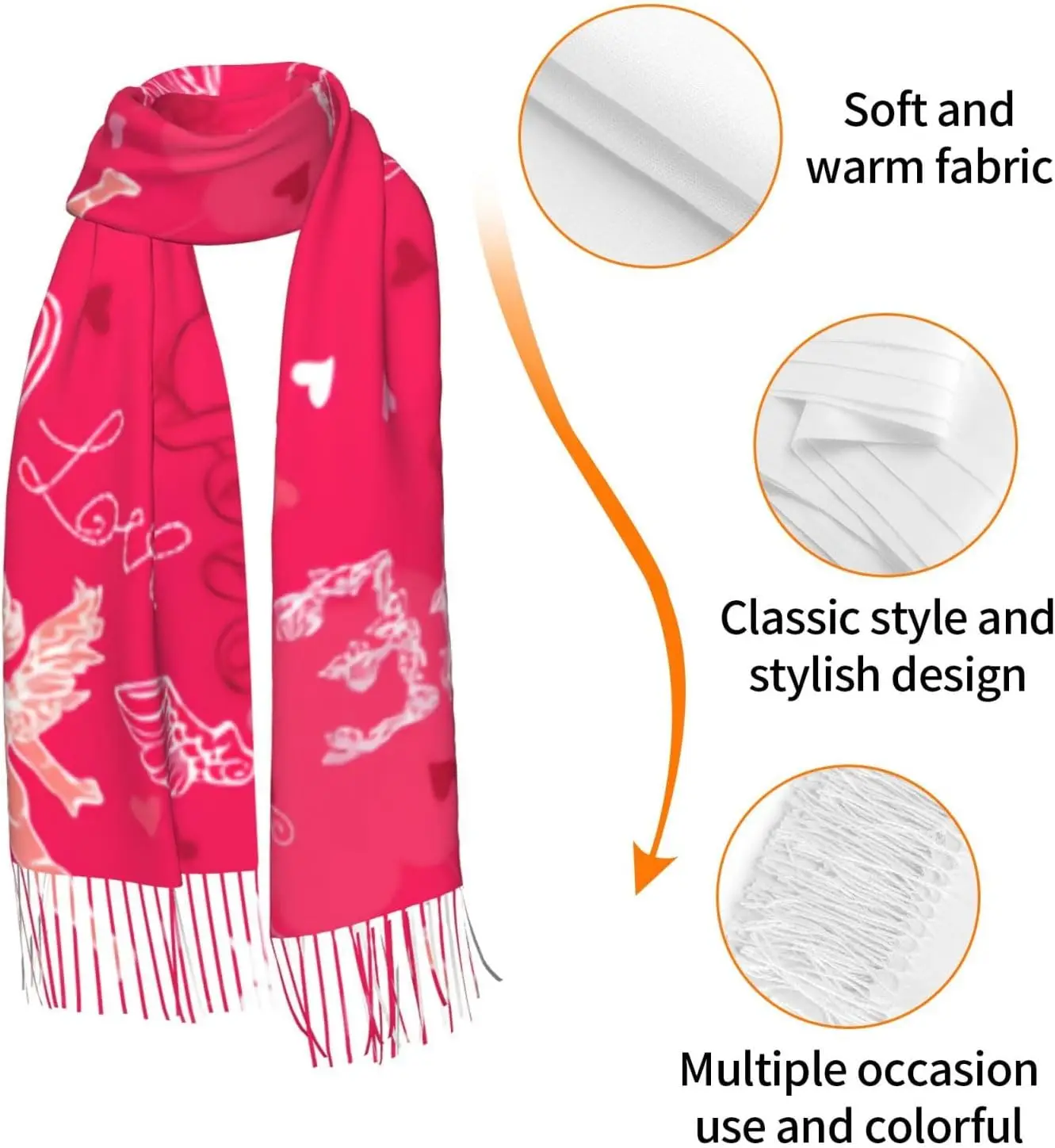 ارتفع اللون القلب عيد الحب الحب الكشمير هامش وشاح الخريف والشتاء الأوشحة الحريرية للسفر عطلة ديكور الحفلات