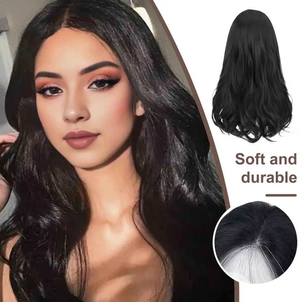 

Женский длинный кудрявый черный парик с центральным пробором, натуральный вид, шелковистый, термостойкий, для женщин и девушек, с фронтальным кружевом, крупные волны, синтетические волосы