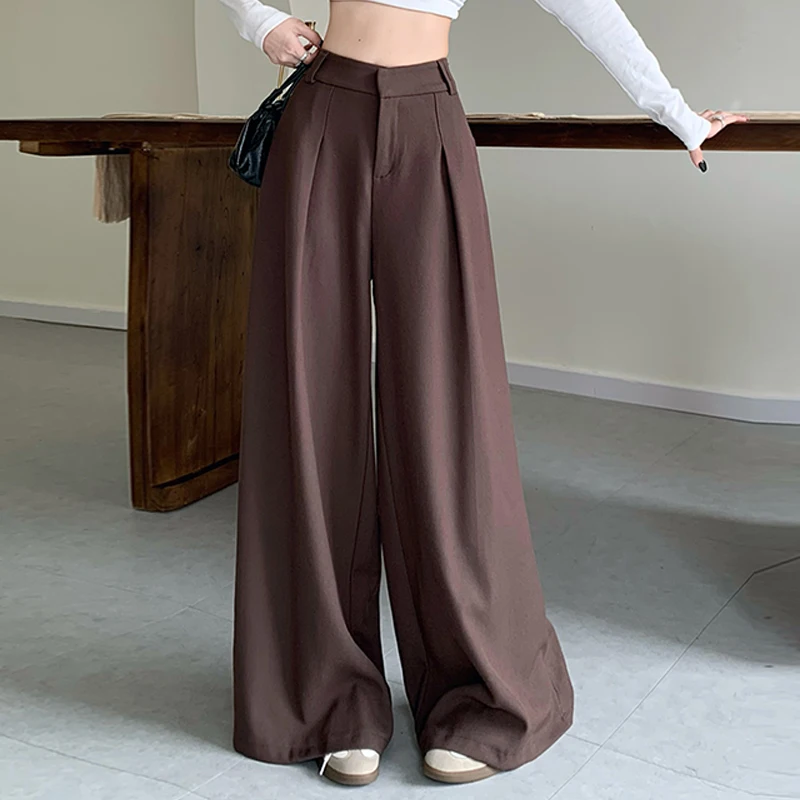 Fashion Loose High Waist Casual Solid Color Work Drape Mopping Trousers For Women