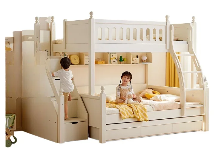 Upper and lower bunk double high and low small apartment solid wood children's bed