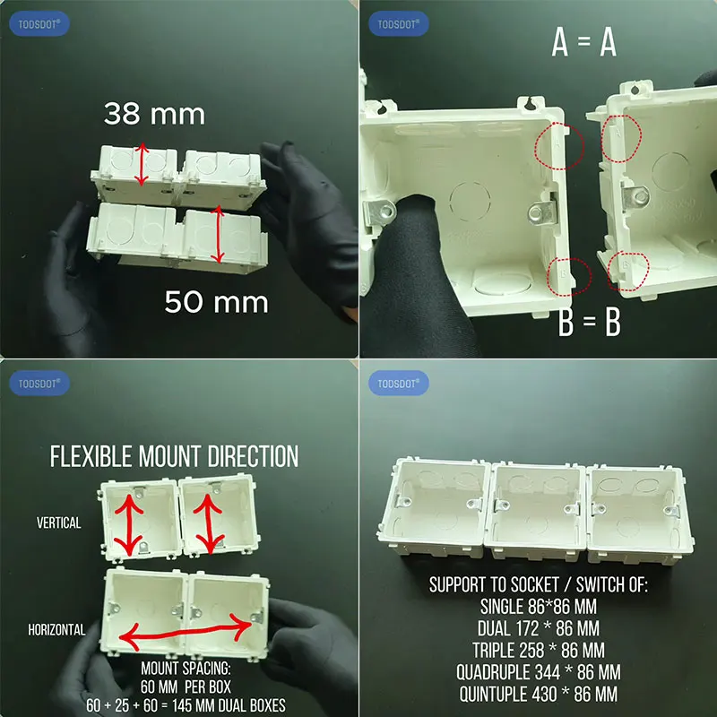 Dept 38-45-50 MM Multi Frame Conjunction Dark Box Wall Embedded Vertical Mount Switch Socket Box for Thermostatic 86 Type