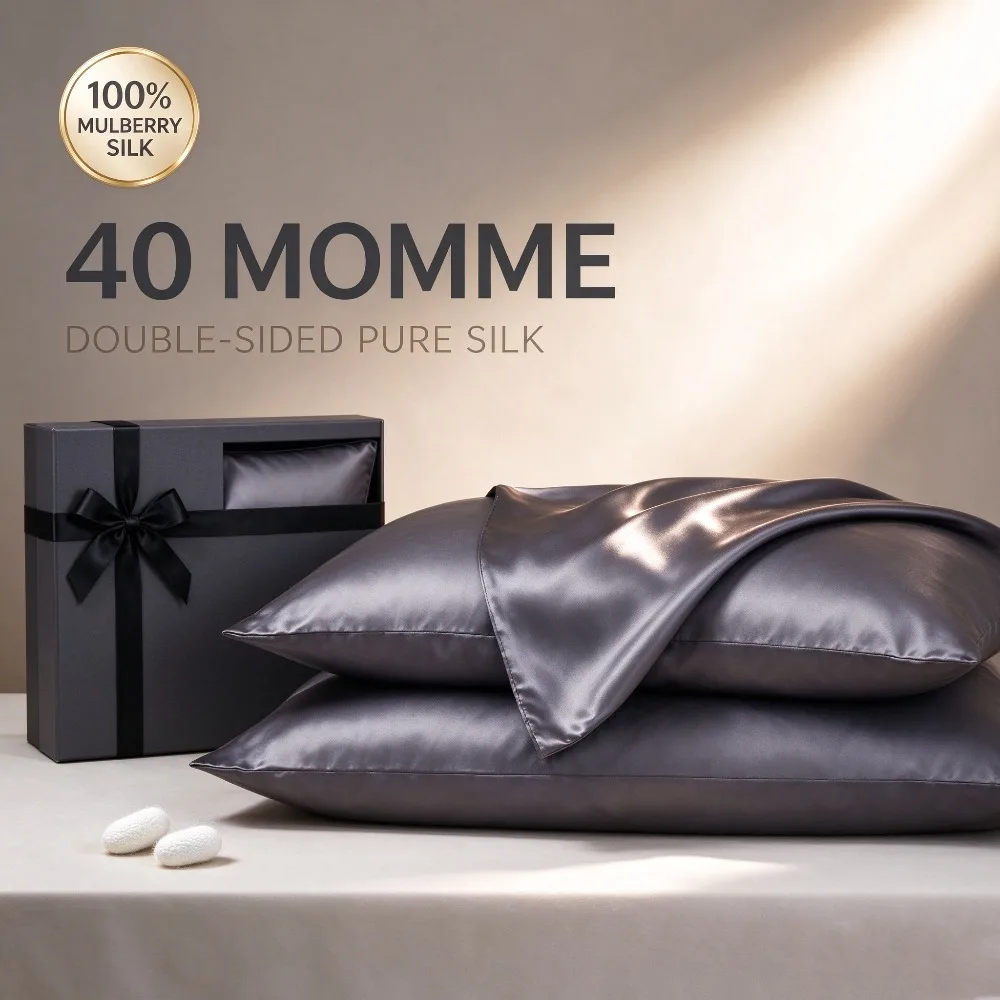 100% Double-Sided Mulberry Silk Pillowcase Set of 2 40 Momme 6A Grade Silk Pillow Covers for Hair Skin with Gift Box Queen Size