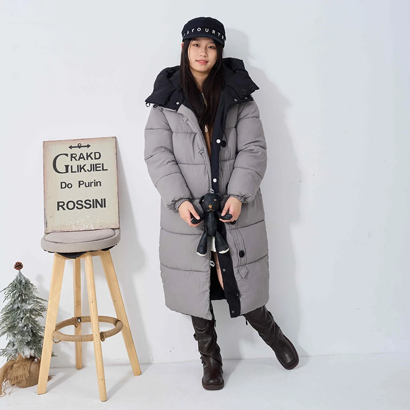 

Модная двусторонняя куртка с капюшоном для женщин, свободного кроя, средней длины, на хлопковой подкладке, удобная теплая зимняя верхняя одежда