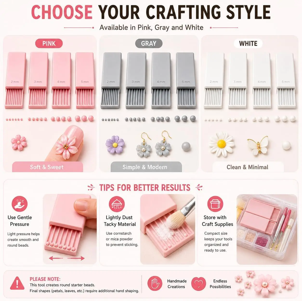 4PCS 3D Print Clay Gel Ball Maker Tool, Nail Art Bead Roller for 3D Gel Flowers | Polymer Clay Roller 2mm 3mm 4mm 5mm view 4