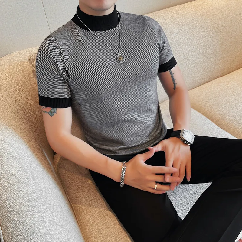 Dolcevita maglione manica corta abbigliamento uomo autunno nuovo coreano Slim Fit Casual lavorato a maglia maglioni da uomo Big Size Pull Homme 4XL-M