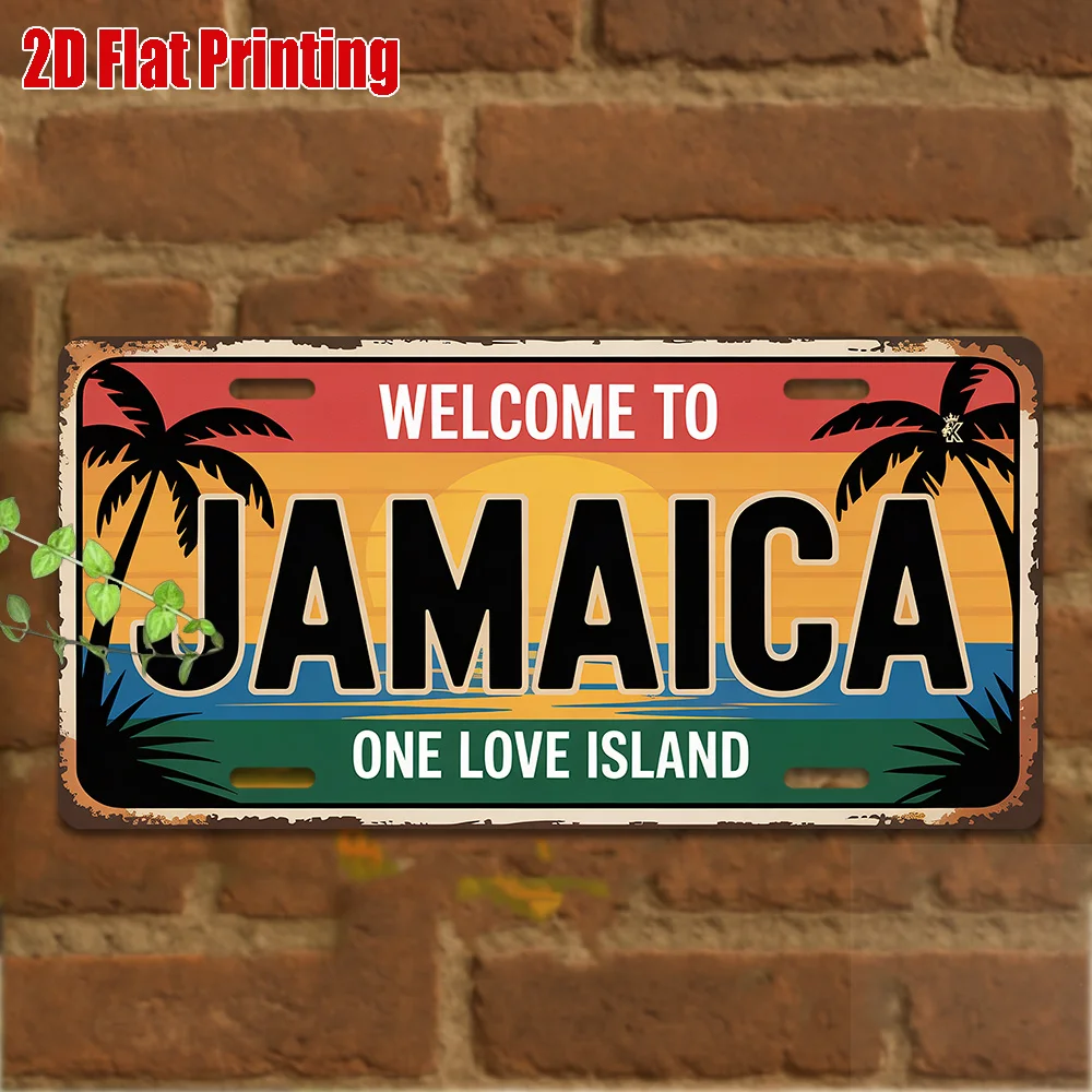 1pc 2D Flat Printing Vintage Metal Sign | Jamaica Aluminum Sign, Travel Decor, One Love Island Wall Art, Rustic Caribbean Accent