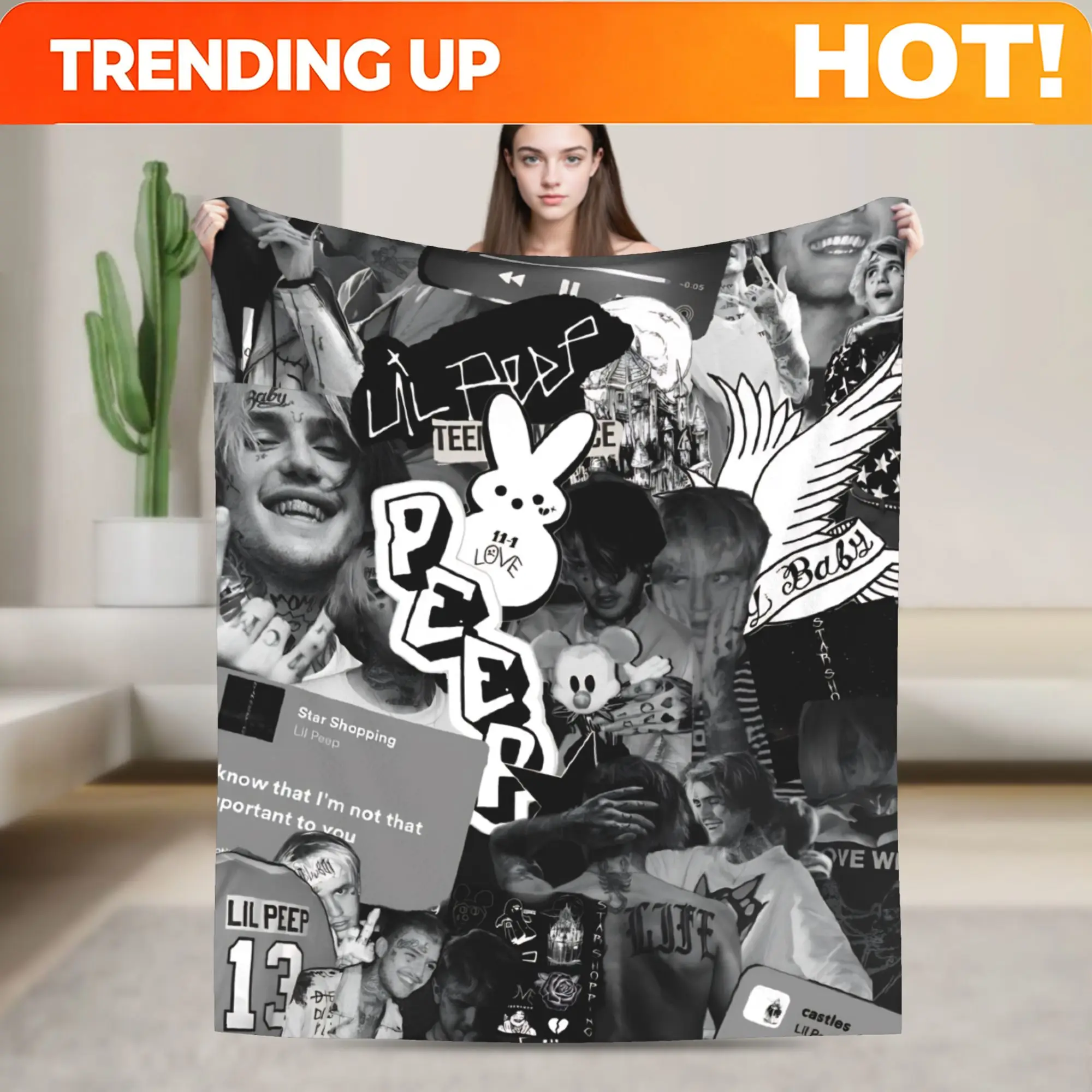 Customize Lil Peep Cool Rapper Blanket Super Soft Warm  Throw Blankets for Couch 50x60 Inch Multiple Sizes Quilt