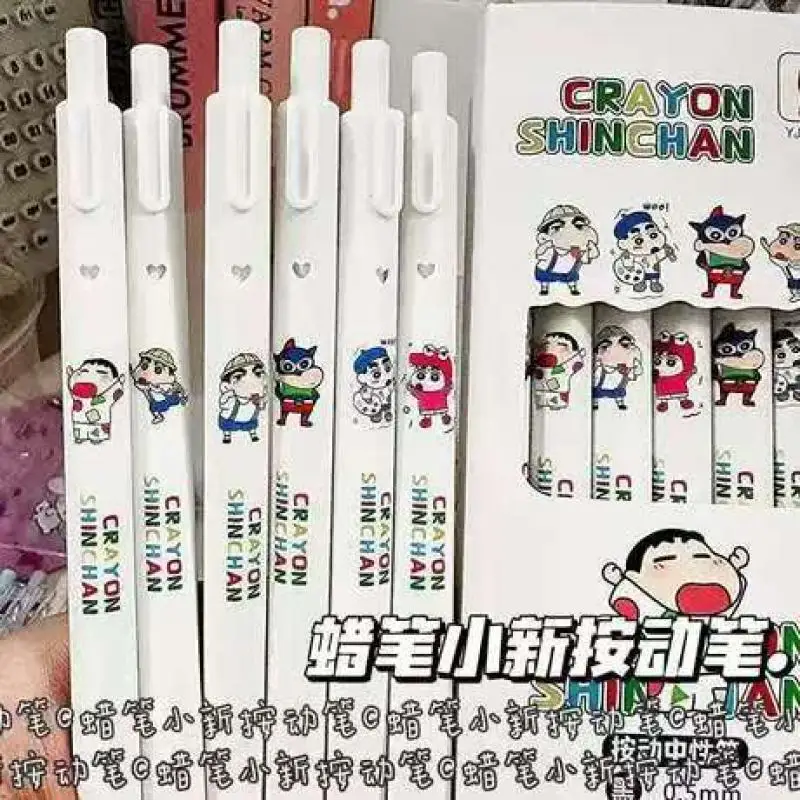 6 Pens/box Kawaii Crayon Shin-Chan Black Gel Pen 0.5Mm Lack Ink Signature Pen Anime School Writing Supplies Stationery Gifts