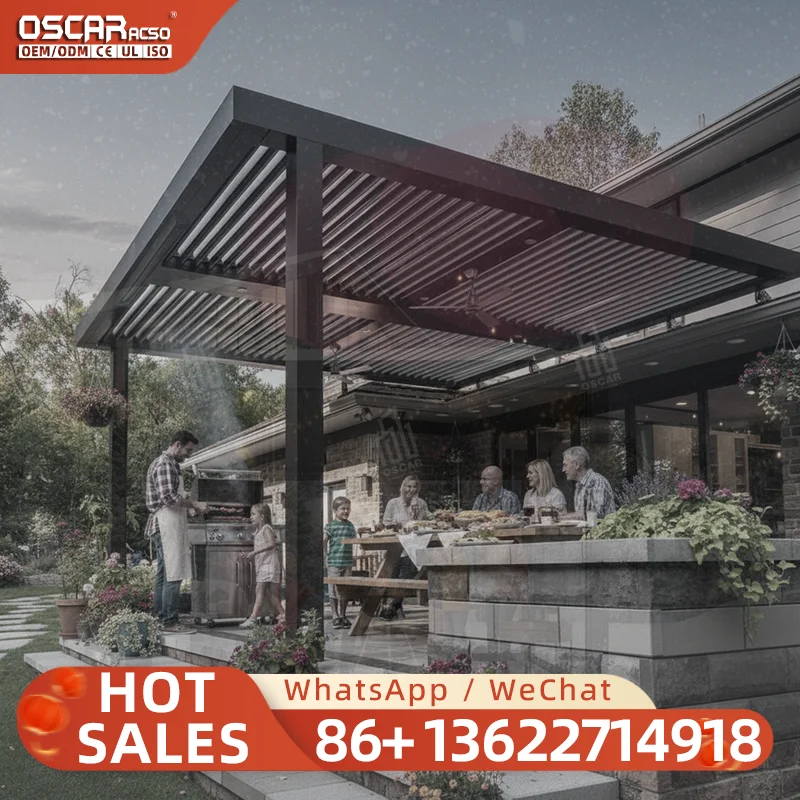 Smart Climate Louvered Roof Gazebo with LED for Outdoor Yard Patio Garden Decoration pergola