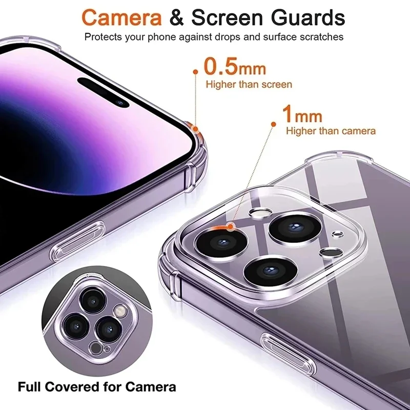 Shockproof Silicone Clear Phone Case for IPhone 16 Pro Max 16Plus 16Pro 16ProMax Lens Protection Back Case