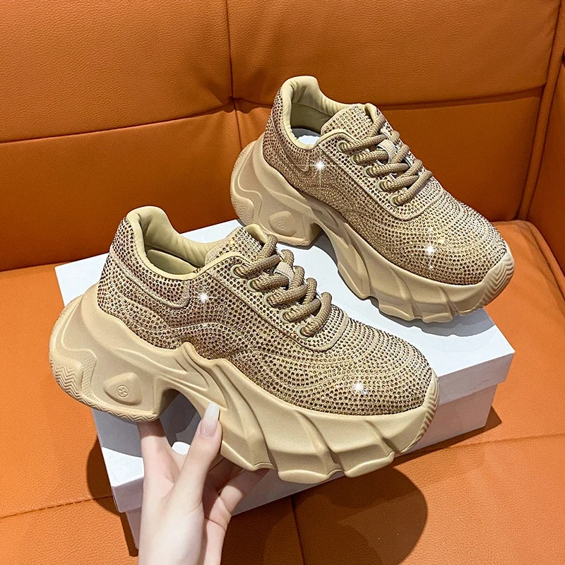 Shoes for Women 2024 New Shiny Rhinestone Women's Sneakers Shoes Autumn Korean Fashion Thick Sole Sports Shoes Zapatos De Mujer