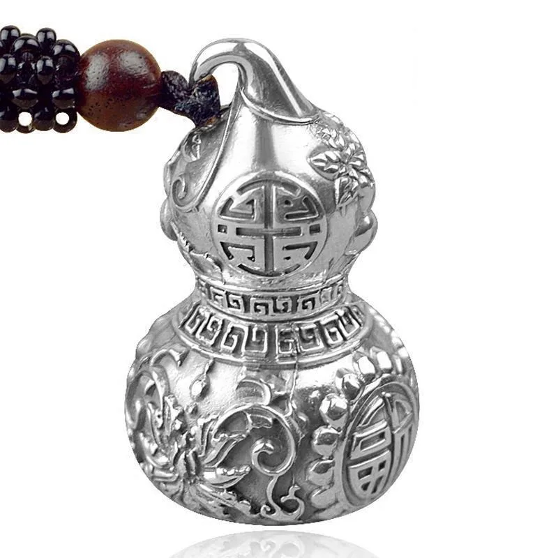 925 Silver Stereoscopic Glossy Gourd Pendant Chinese Style Carved Lotus Flower Couple Necklace Can Open Classic Charms Jewelry
