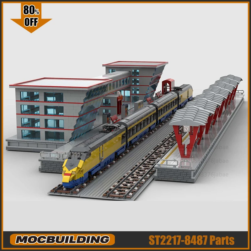 Moc Building Blocks City Train GreyHound Station Technology Bricks DIY Assembly Model Creative Display Collection Toys Xmas Gift