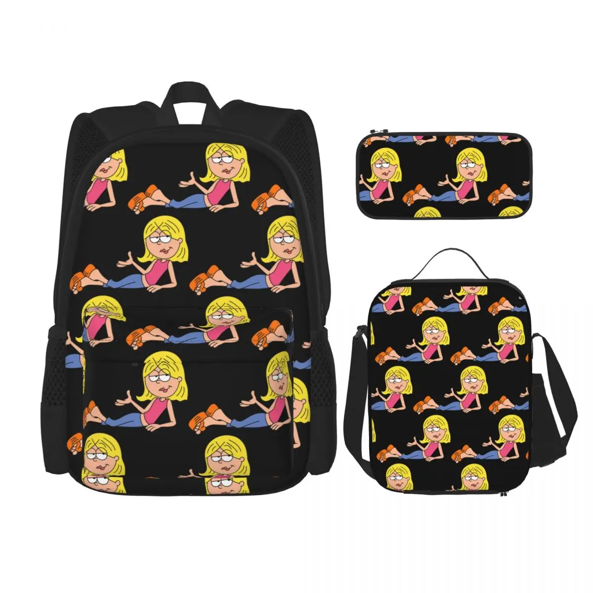 Lizzie Mcguire Cartoon Backpacks Boys Girls Bookbag Children School Bags Kids Rucksack Lunch Bag Pen Bag Three-Piece Set