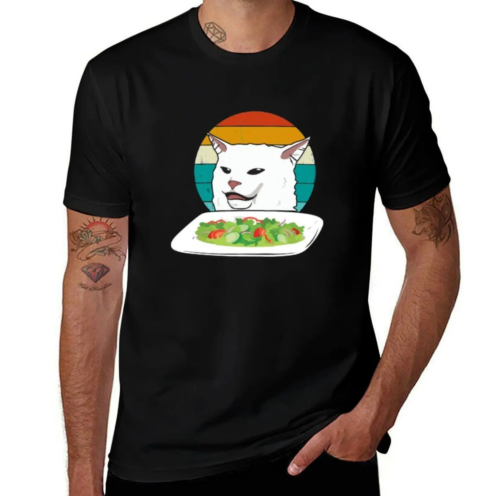 Angry Women Yelling At Confused Cat At Dinner T-Shirt Sweat Resistant Workout Tee Shirt T-Shirt