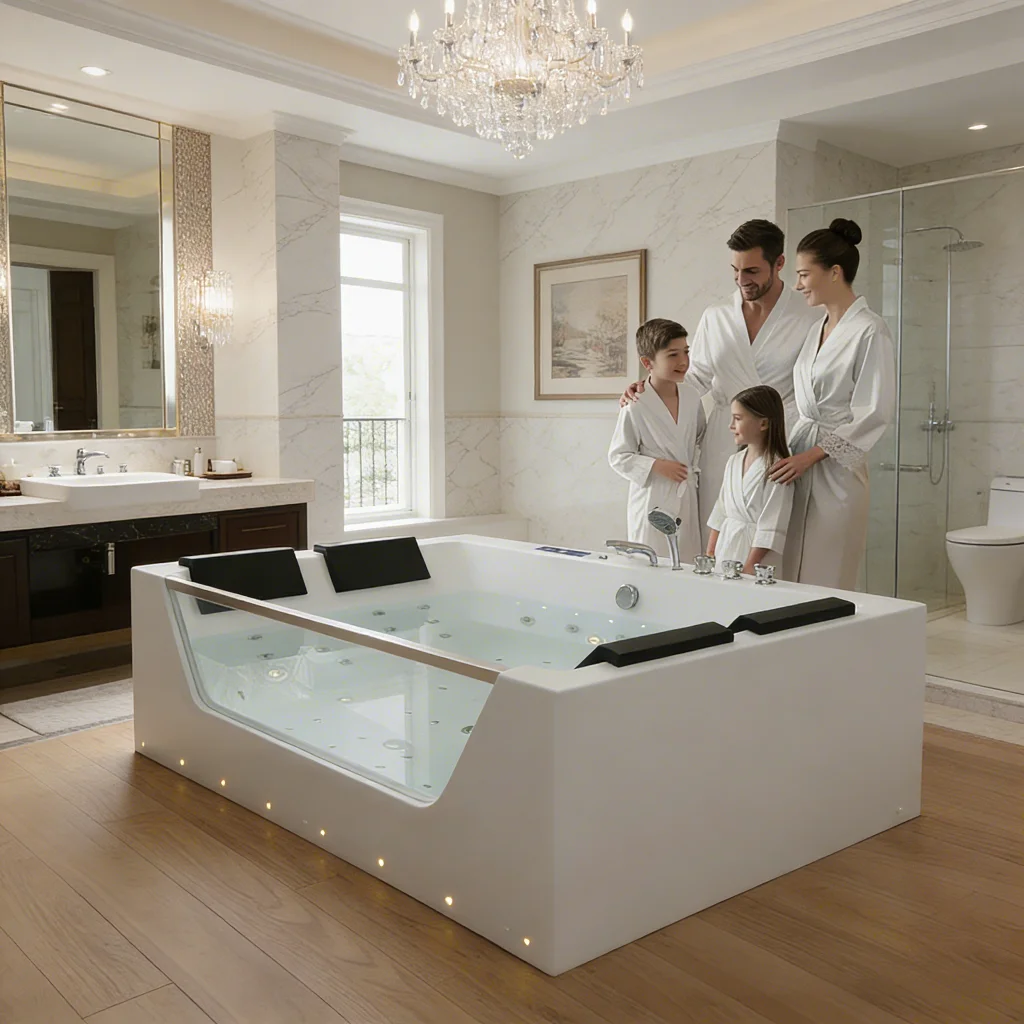 &c White 2 to 4 Person 1800mm Jaccuzie Four Pillow Acrylic Whirlpool Free Standing Surf Spa Massage Bathtub for Adult