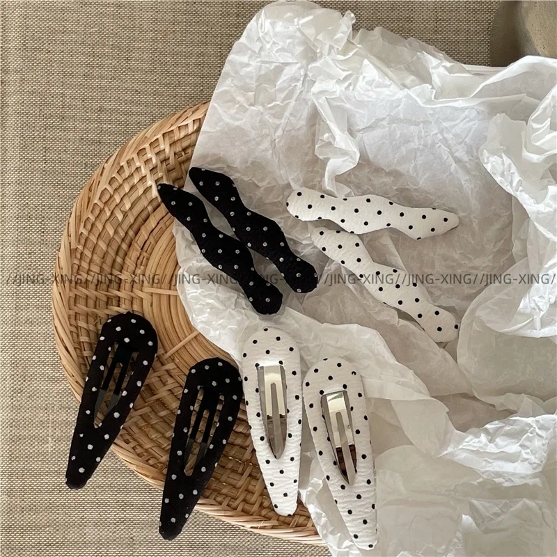 

Vintage Black White Polka Dot Geometric Hair Clips Retro Fabric Waterdrop BB Clips Side Hair Pins Bangs Fixing Hair Accessories