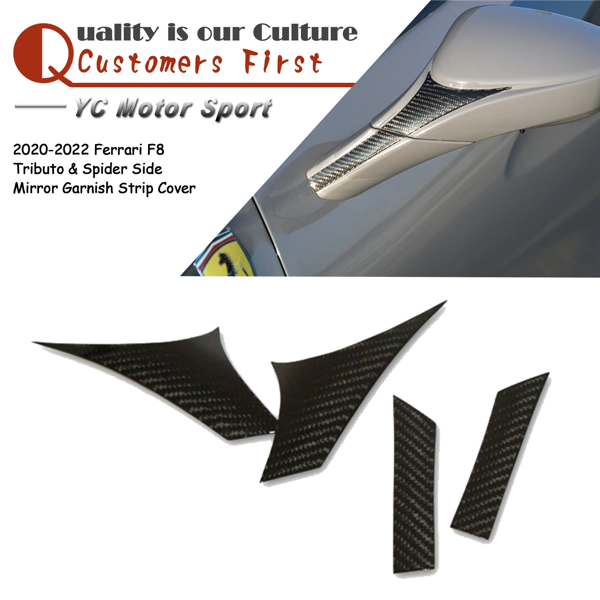 

Car Accessories DCF Dry Carbon Fiber Side Mirror Garnish Strip Cover Fit For 2020-2022 Ferrari F8 Tributo & Spider