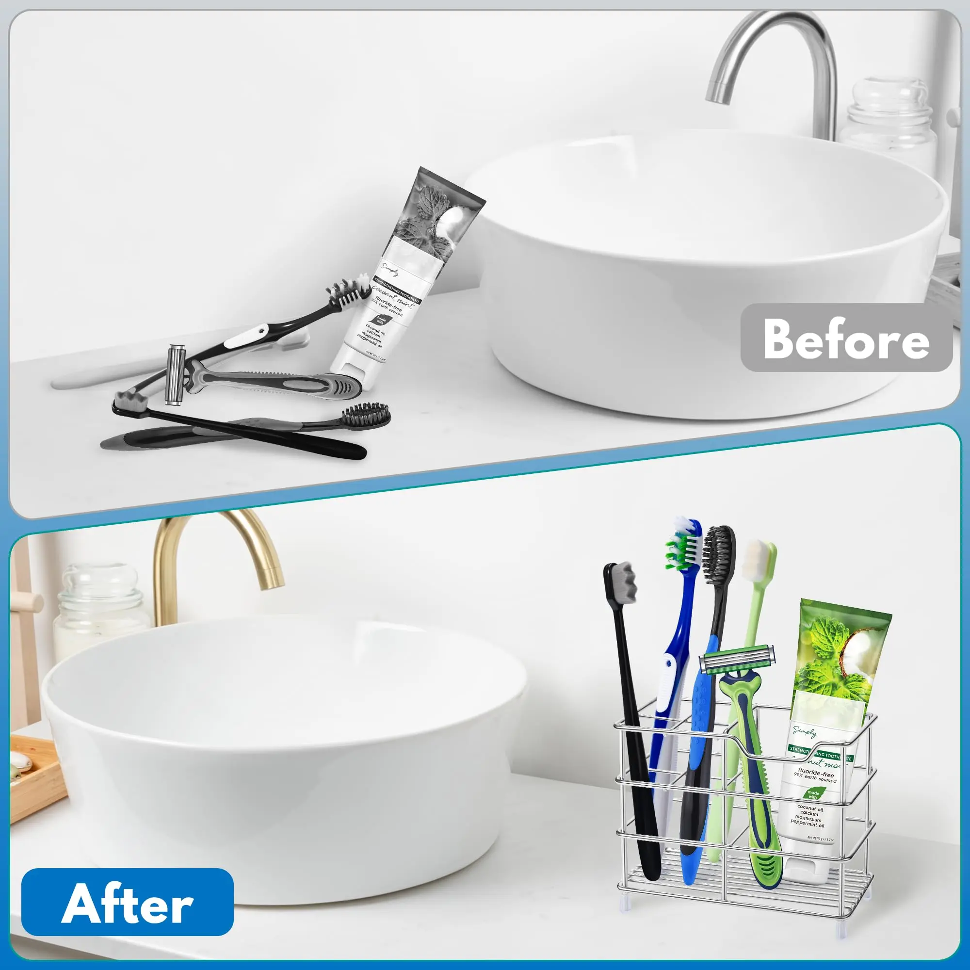 5-Slot Stainless Steel Toothbrush Holder Bathroom Washbasin Countertop Sundries Storage Rack Home Organizer Makeup Brush Storage