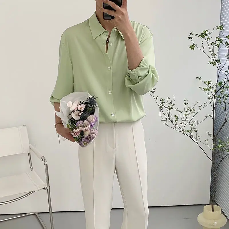 Men Sage Green Sun Protection Shirt Long Sleeve Summer Loose Thin Jacket