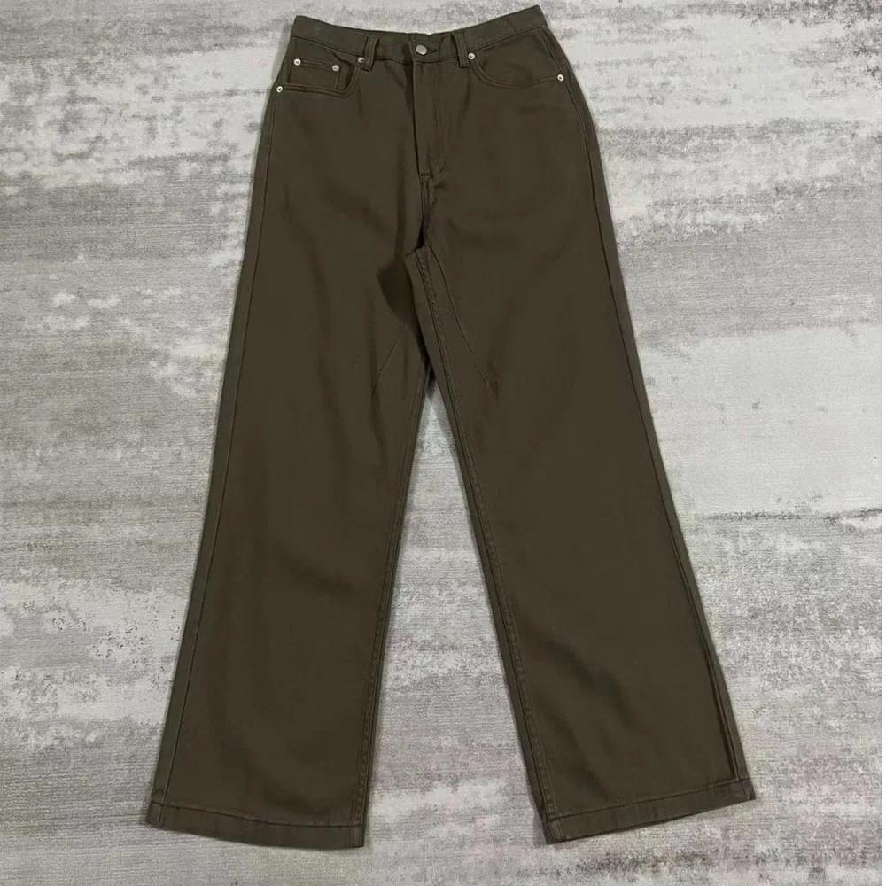 ハイストリートジーンズ メンズ ROスタイル ブラウンウォッシュ ブラッシュド ストレートレッグ ややフレア ファッションカジュアルデニムパンツ