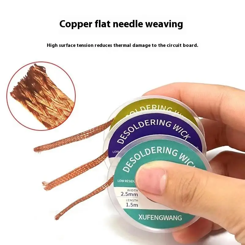 1Pcs Copper Welding Point Solder Remover Wire Soldering Wick Tin Lead Cord Flux 1-4mm 1.5/3Meter Desoldering Mesh Braid Tape