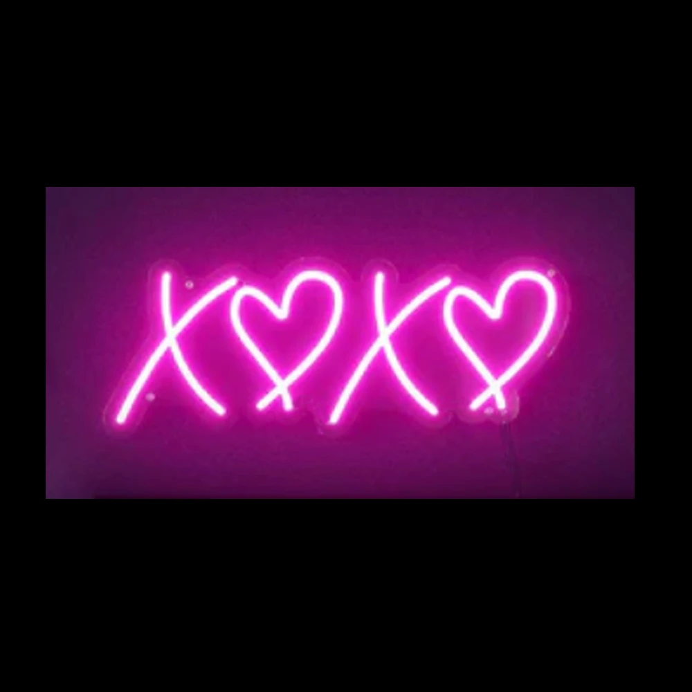 

XOXO Neon Sign Light Kisses Hugs Pink Hearts Custom Handmade Real Glass Tube Home Bedroom Decoration Display Lamp On Wall 14"X8"