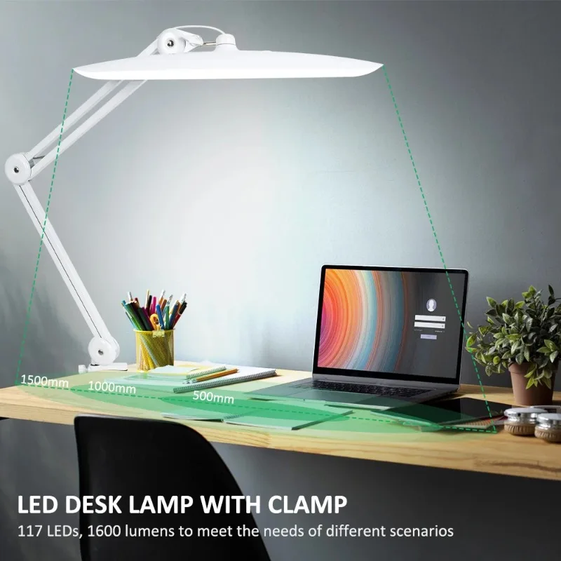 Lámpara de escritorio para manicura de 24W con Clip, brazo oscilante plegable de 19 pulgadas, lámpara para uñas de salón de belleza, trabajo artesanal, mesa de lectura, luz de relleno