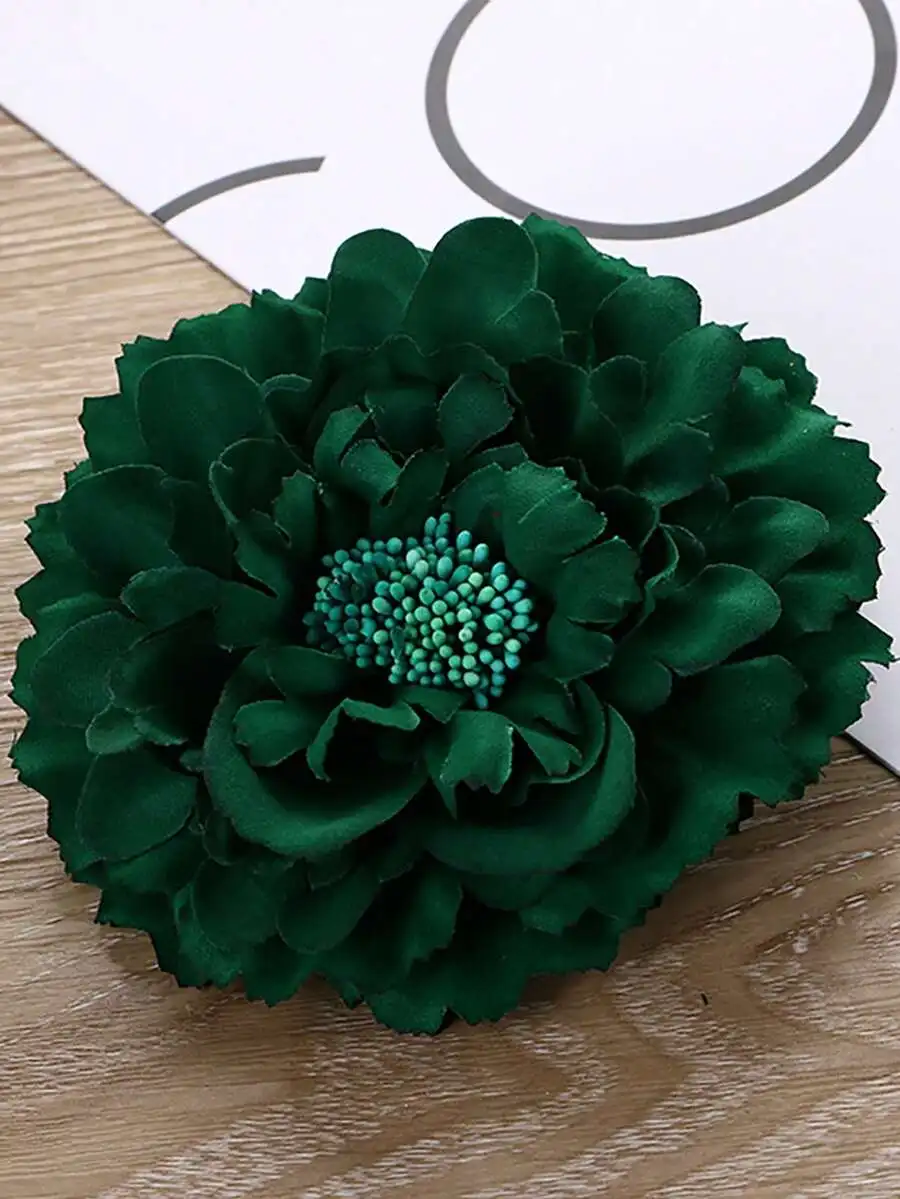 Green Peony Flower Hair Clip Brooch For Women Bohemian Vintage Hair Accessory Wedding Party Decoration