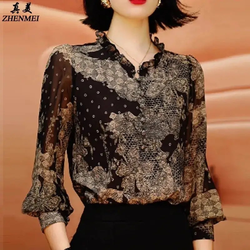 

Hot Fashion High-end Retro Pullover Shirt for Women New Style Light Luxury Versatile Slim Shirt Top