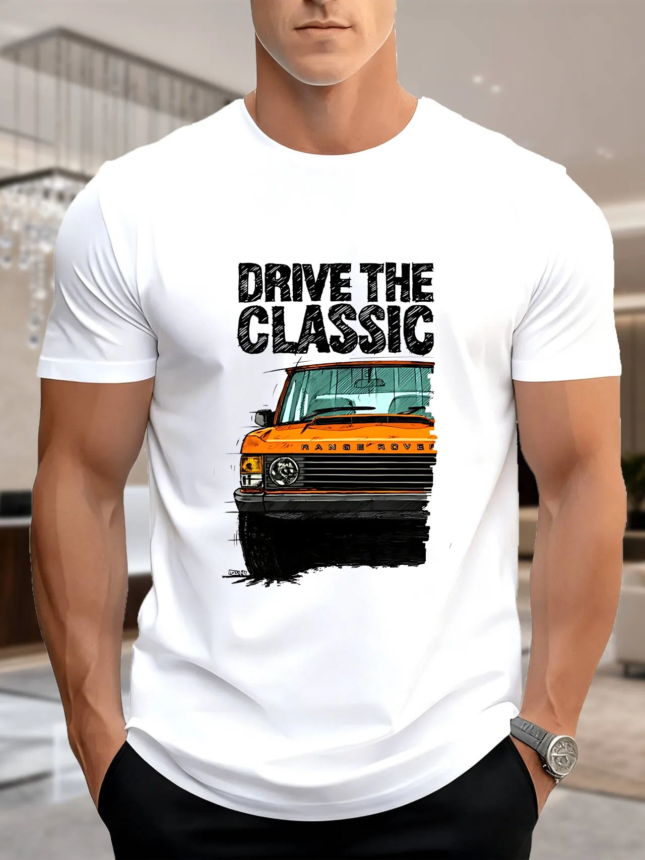 جديد وصول أزياء الرجال القطن المطبوعة تي شيرت أنيق البرتقال تصميم السيارة تنفس لينة عارضة الراحة صالح للارتداء اليومي Tre #2